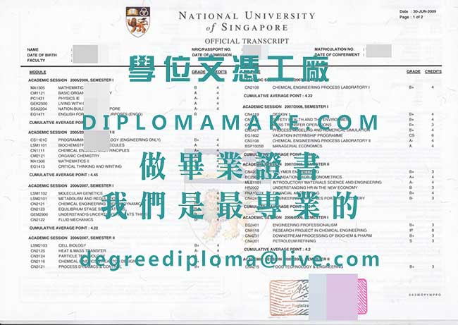 新加坡國立大學成績單樣本|辦理新加坡文憑|仿製新國大畢業證書