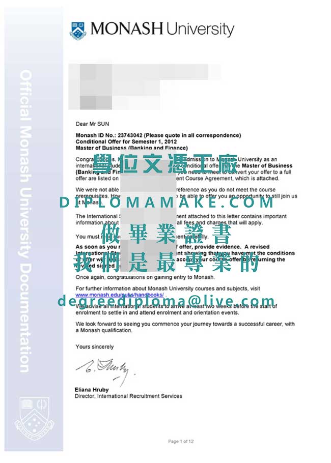 莫那什大學文憑模板|印製澳洲文憑|莫那什大學畢業證書製作